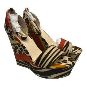 Bamboo Women's Size 7.5 Wedge Shoe Heel 4.5" Multi Color & Print Shoe